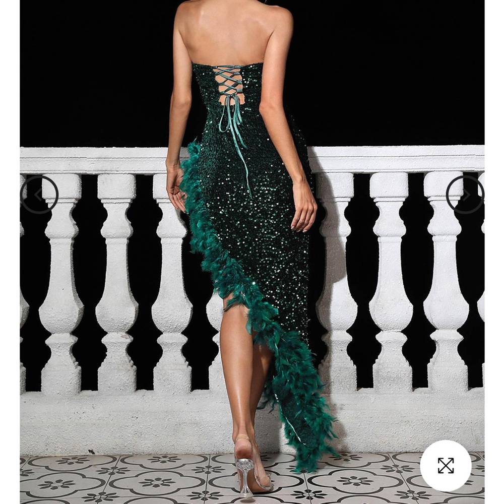 Teal Sequin Dress w/ Feathers